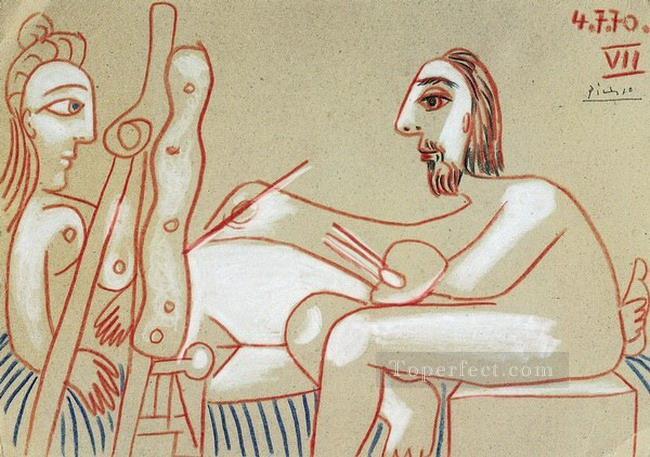アーティストとそのモデル 3 1970 年の抽象的なヌード油絵